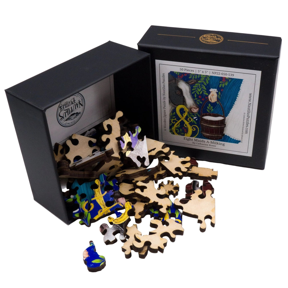 Eight Maids A-Milking (50 Piece Mini Wooden Jigsaw Puzzle) - Nautilus Puzzles - Wooden Jigsaw Puzzles For Adults