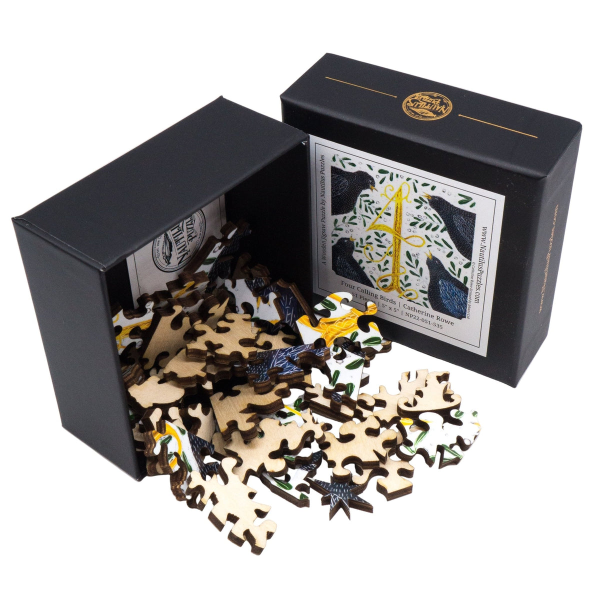 Four Calling Birds (51 Piece Mini Wooden Jigsaw Puzzle) - Nautilus Puzzles - Wooden Jigsaw Puzzles For Adults
