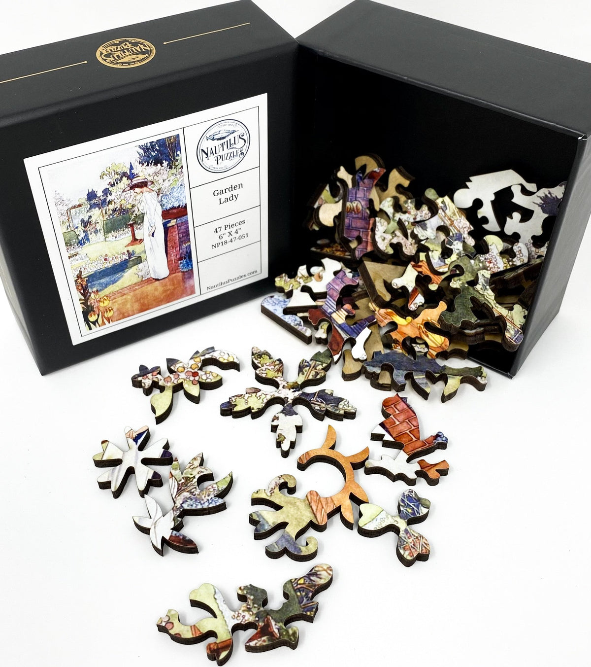 Garden Lady (47 Pieces) by Charles Robinson, Mini Wooden Jigsaw Puzzle - Nautilus Puzzles - Wooden Jigsaw Puzzles For Adults