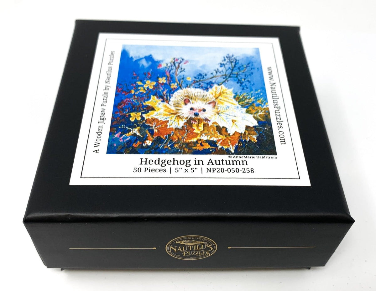 Hedgehog in Autumn (50 Piece Mini Autumn Wooden Jigsaw Puzzle) - Nautilus Puzzles - Wooden Jigsaw Puzzles For Adults