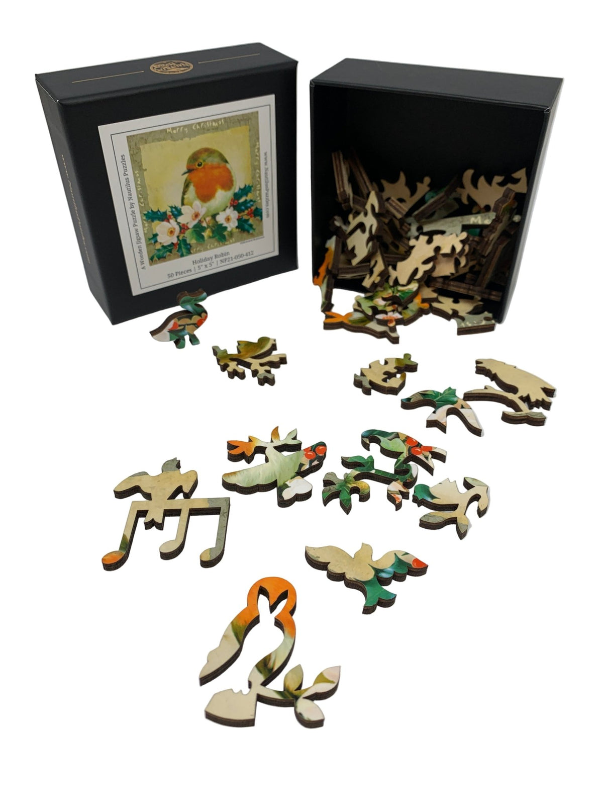Holiday Robin (50 Piece Mini Christmas Wooden Jigsaw Puzzle) - Nautilus Puzzles - Wooden Jigsaw Puzzles For Adults
