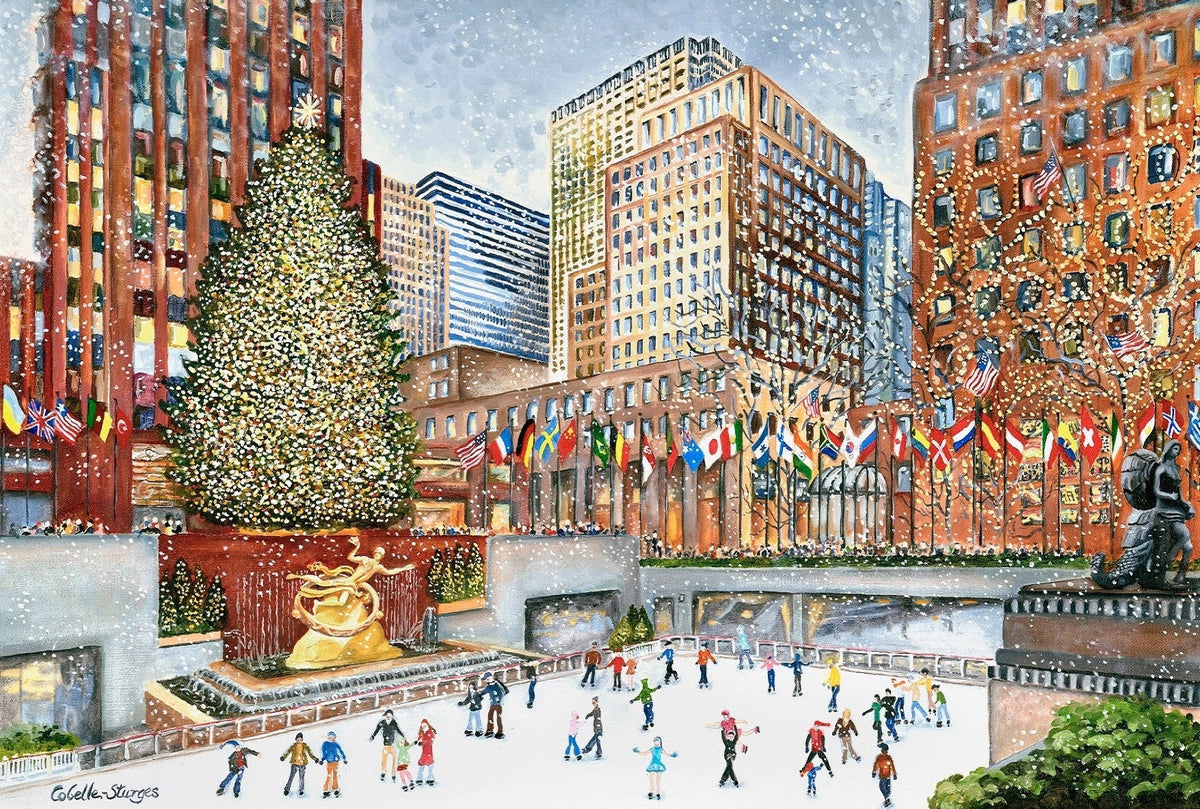 Ice Skaters at Rockefeller Center - 50 Piece Mini Wooden Jigsaw Puzzle - Nautilus Puzzles - Wooden Jigsaw Puzzles For Adults