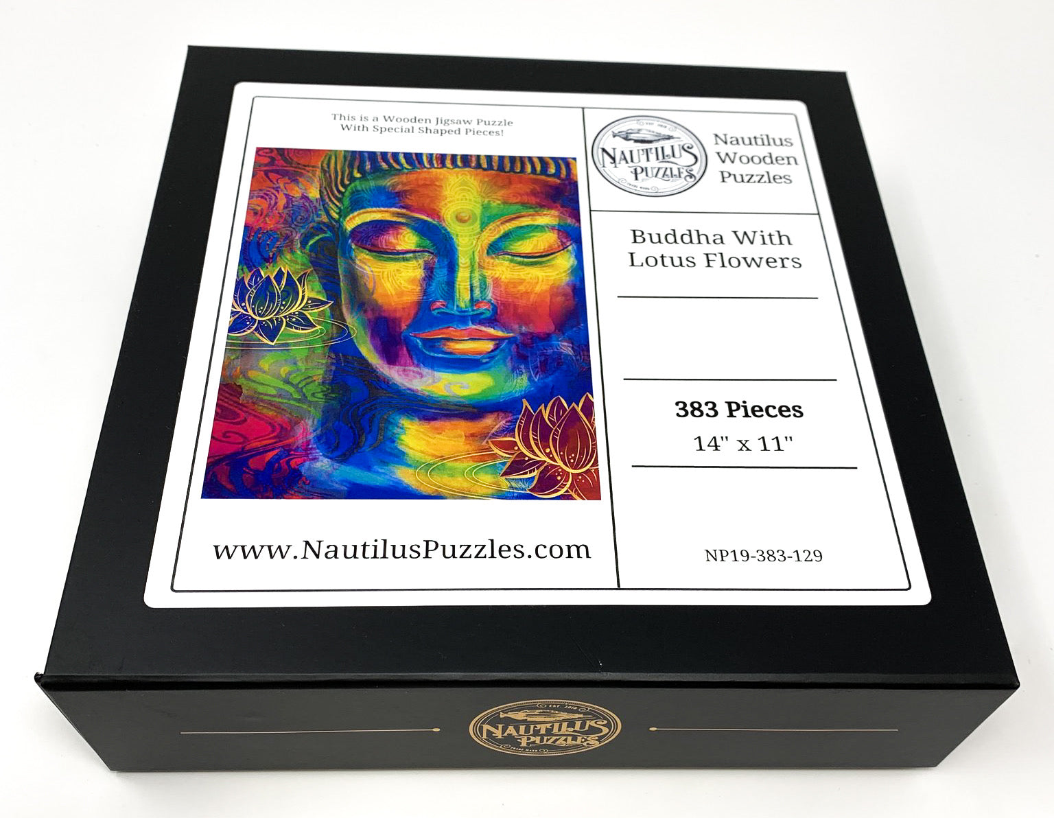 Buddha With Lotus Flowers (383 Piece Flower Wooden Jigsaw Puzzle) - Nautilus Puzzles - Wooden Jigsaw Puzzles For Adults