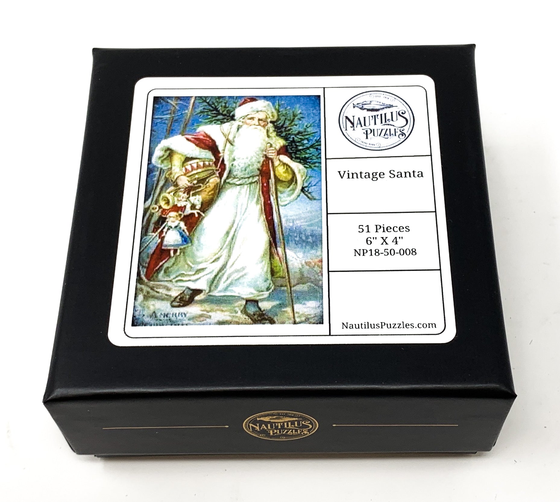 Vintage Santa (Victorian Santa 2) (50 Piece Mini Wooden Jigsaw Puzzle) - Nautilus Puzzles - Wooden Jigsaw Puzzles For Adults