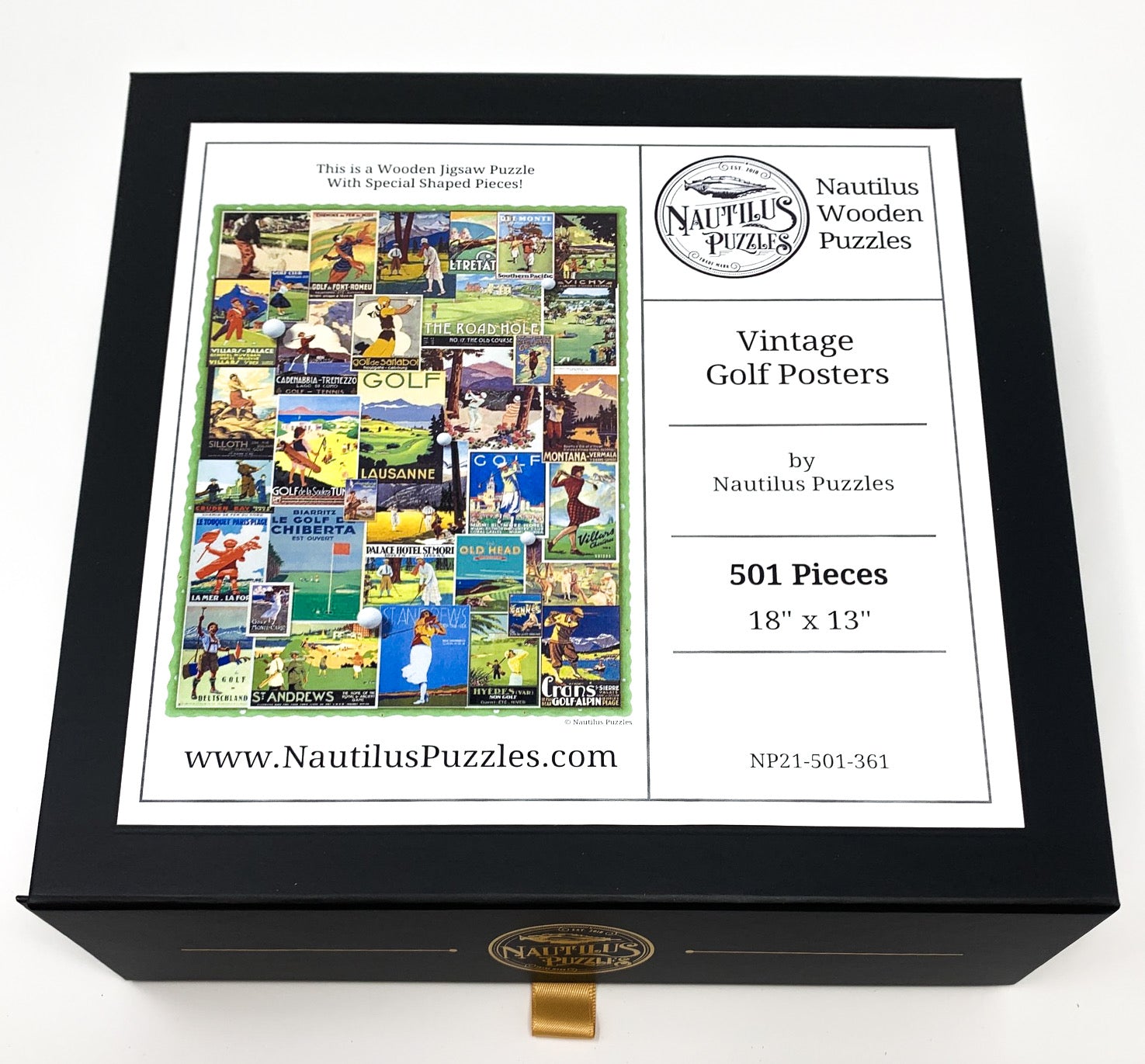 Vintage Golf Posters (501 Piece Wooden Jigsaw Puzzle) - Nautilus Puzzles - Wooden Jigsaw Puzzles For Adults