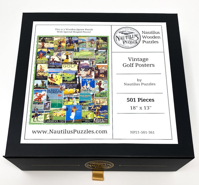 Vintage Golf Posters (501 Piece Wooden Jigsaw Puzzle) - Nautilus Puzzles - Wooden Jigsaw Puzzles For Adults