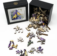 Golden Birds and Purple Blooms (50 Piece Mini Wooden Jigsaw Puzzle) - Nautilus Puzzles - Wooden Jigsaw Puzzles For Adults
