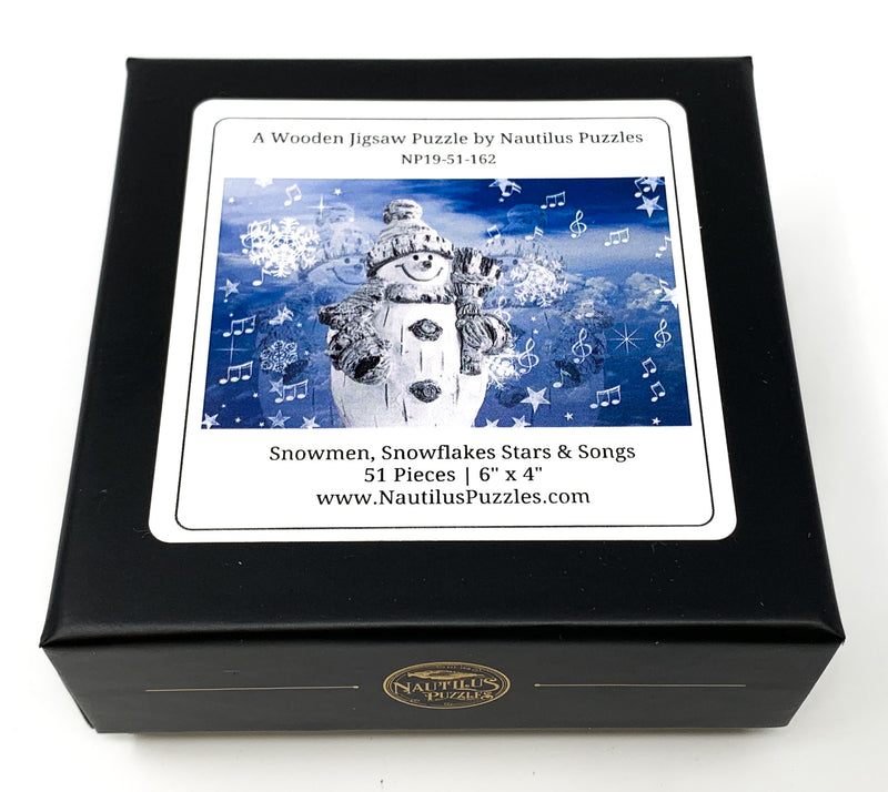 Snowmen, Snowflakes Stars & Songs (51 Piece Mini Christmas Puzzle) - Nautilus Puzzles - Wooden Jigsaw Puzzles For Adults