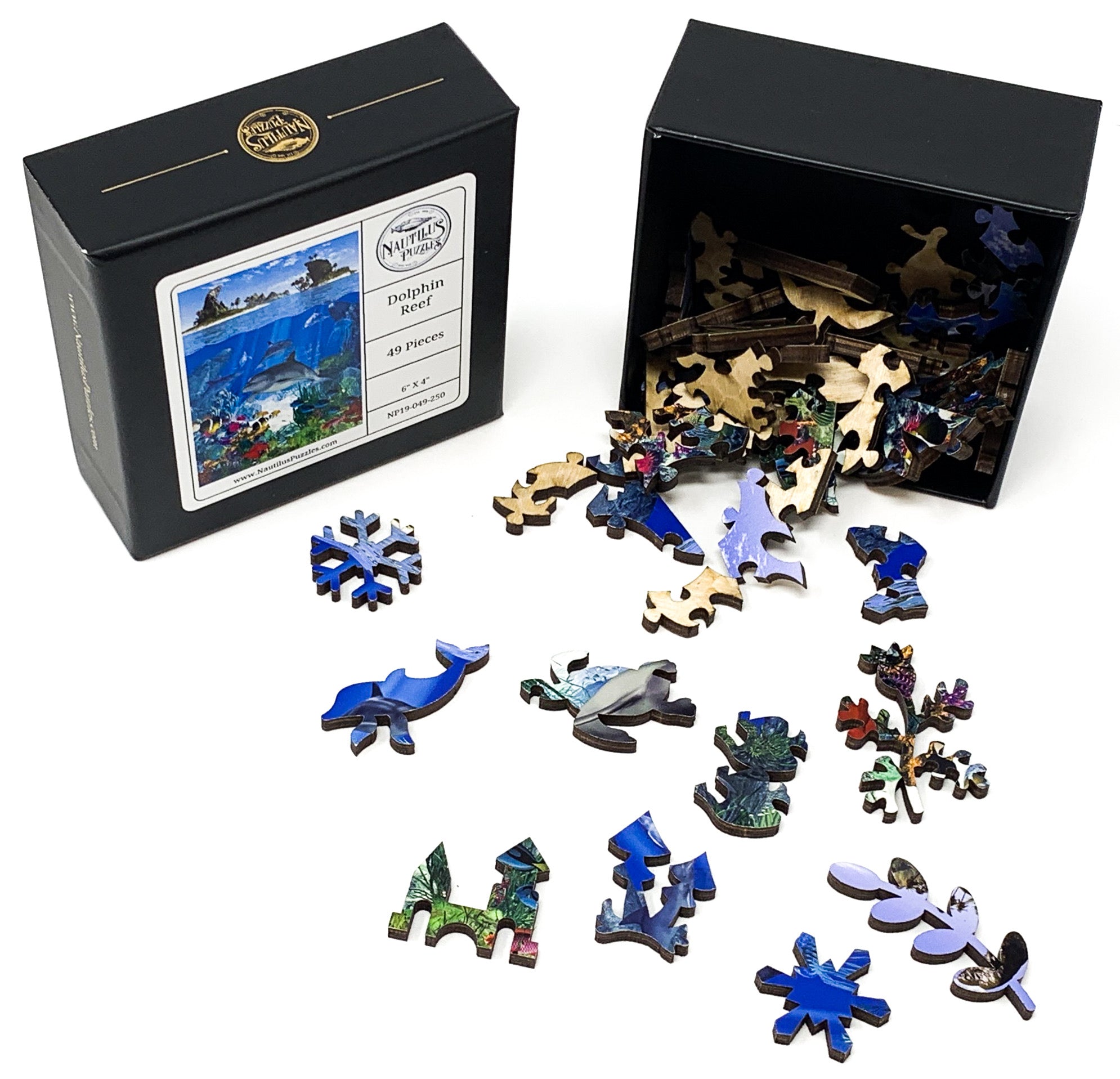 Dolphin Reef (49 Piece Mini Wooden Jigsaw Puzzle) - Nautilus Puzzles - Wooden Jigsaw Puzzles For Adults
