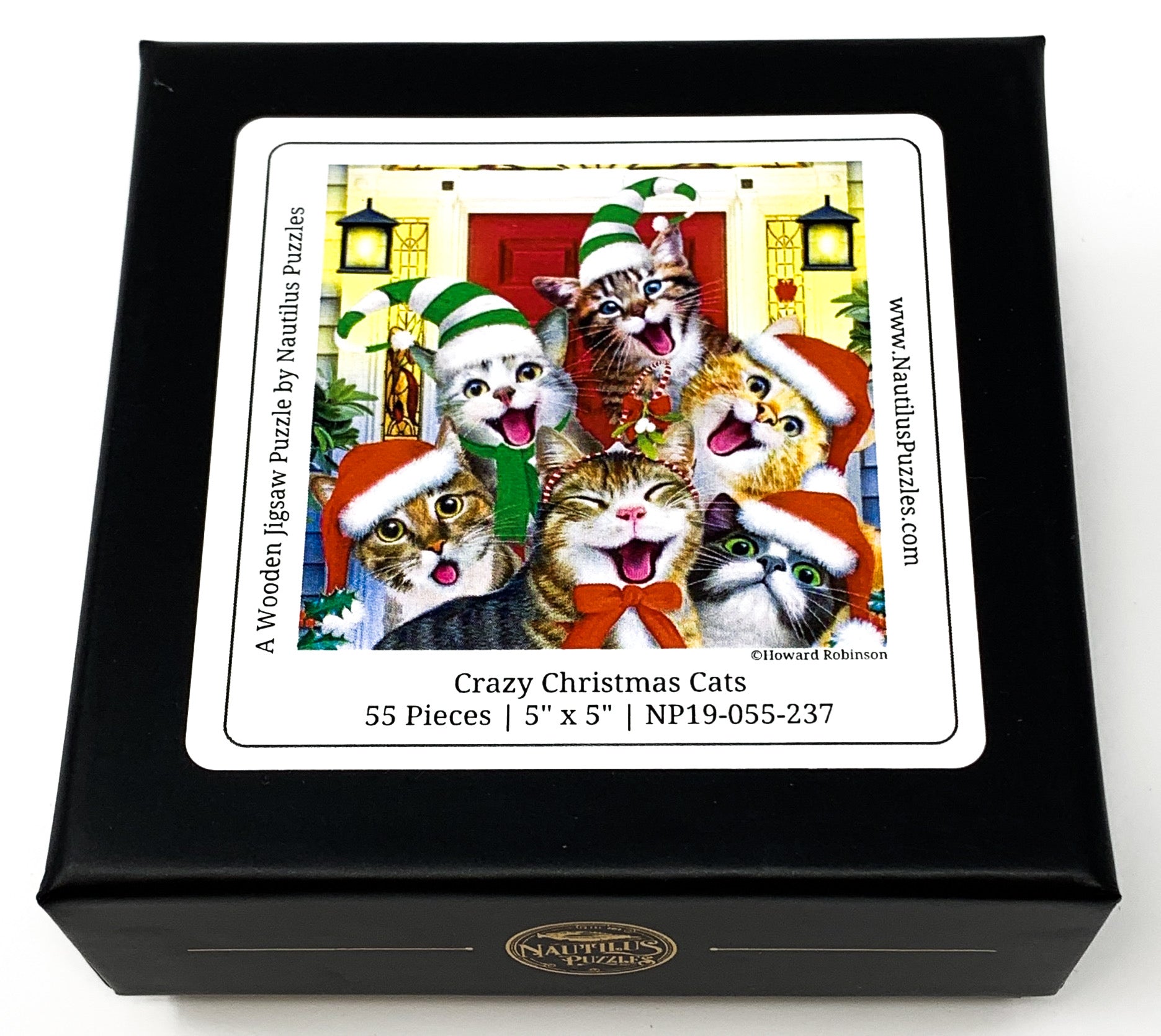 Crazy Christmas Cats (55 Piece Mini Christmas Wooden Jigsaw Puzzle) - Nautilus Puzzles - Wooden Jigsaw Puzzles For Adults