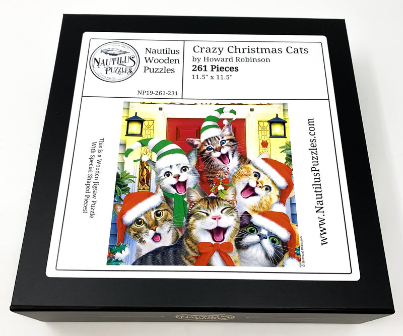 Crazy Christmas Cats - 261 Piece Christmas Wooden Jigsaw Puzzle - Nautilus Puzzles - Wooden Jigsaw Puzzles For Adults