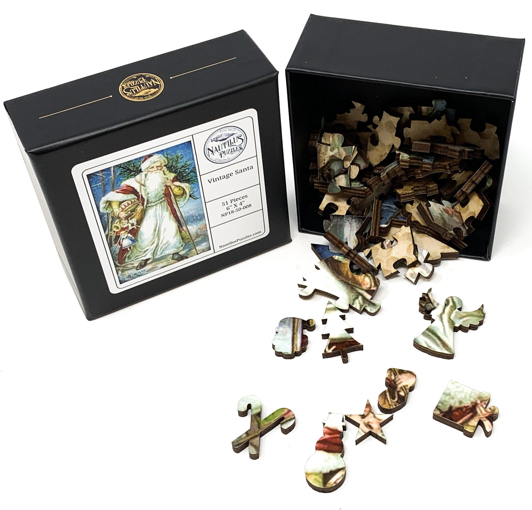 Vintage Santa (Victorian Santa 2) (50 Piece Mini Wooden Jigsaw Puzzle) - Nautilus Puzzles - Wooden Jigsaw Puzzles For Adults
