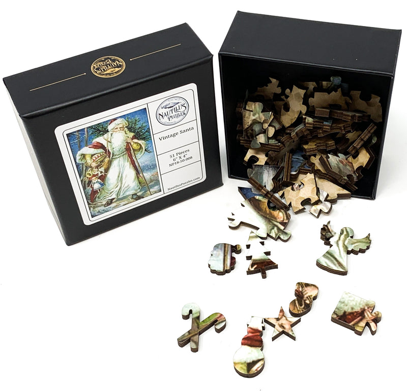 Vintage Santa (Victorian Santa 2) (50 Piece Mini Wooden Jigsaw Puzzle) - Nautilus Puzzles - Wooden Jigsaw Puzzles For Adults