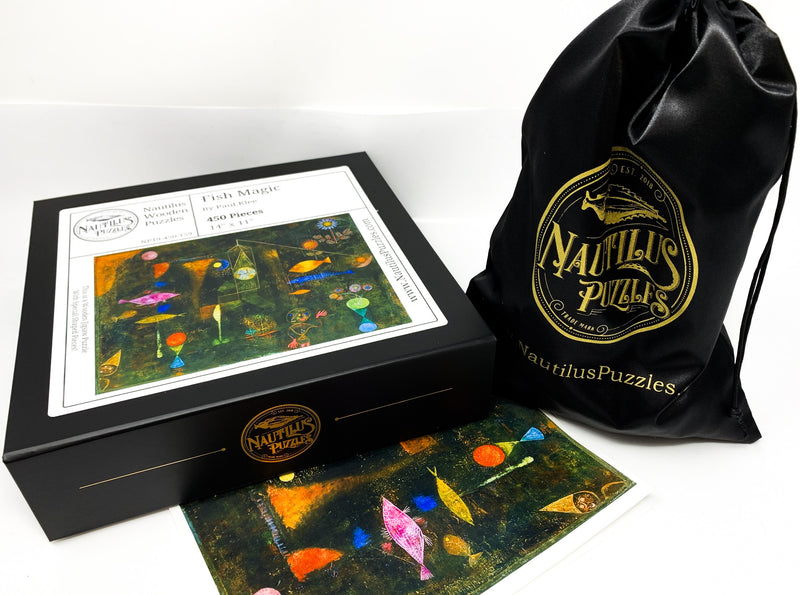 Fish Magic by Paul Klee (450 Piece Wooden Jigsaw Puzzle) - Nautilus Puzzles - Wooden Jigsaw Puzzles For Adults