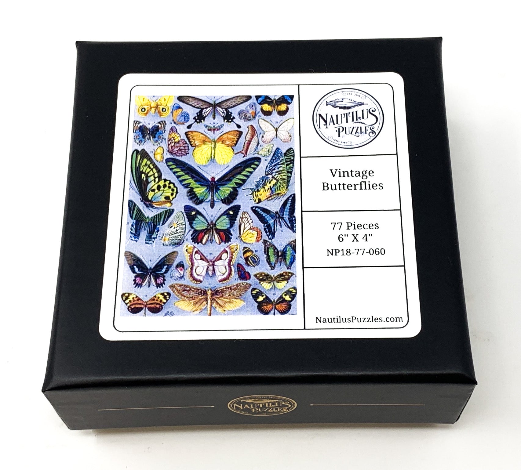 Vintage Butterflies (77 Pieces) Mini Wooden Photo Puzzle - Nautilus Puzzles - Wooden Jigsaw Puzzles For Adults