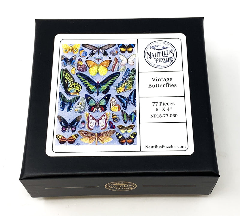 Vintage Butterflies (77 Pieces) Mini Wooden Photo Puzzle - Nautilus Puzzles - Wooden Jigsaw Puzzles For Adults