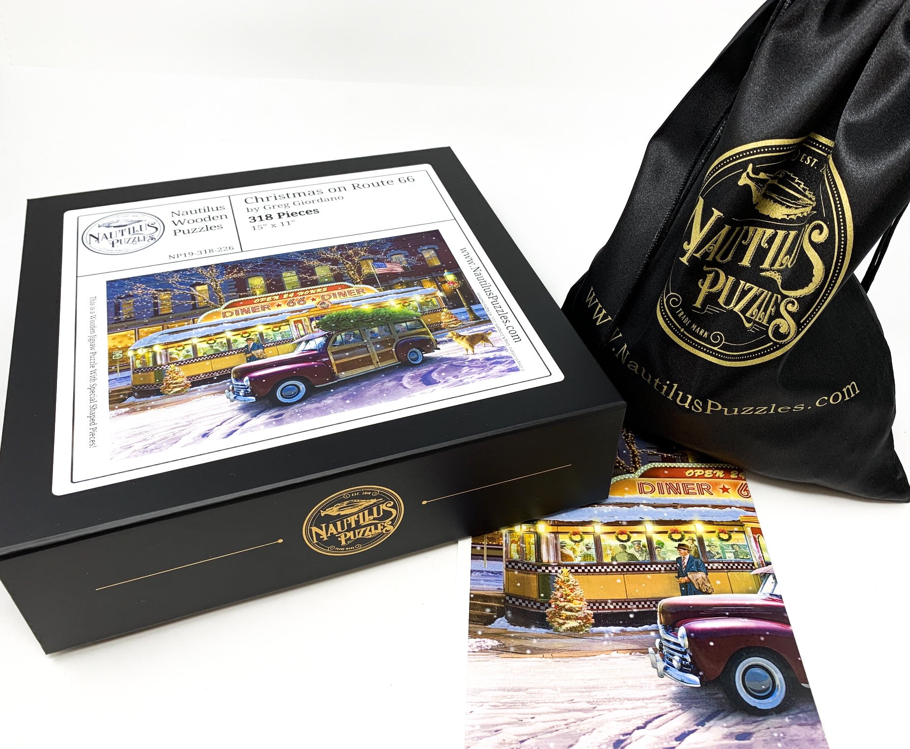 Christmas on Route 66 (318 Piece Christmas Wooden Jigsaw Puzzle) - Nautilus Puzzles - Wooden Jigsaw Puzzles For Adults