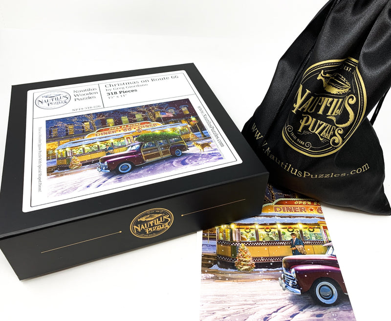 Christmas on Route 66 (318 Piece Christmas Wooden Jigsaw Puzzle) - Nautilus Puzzles - Wooden Jigsaw Puzzles For Adults