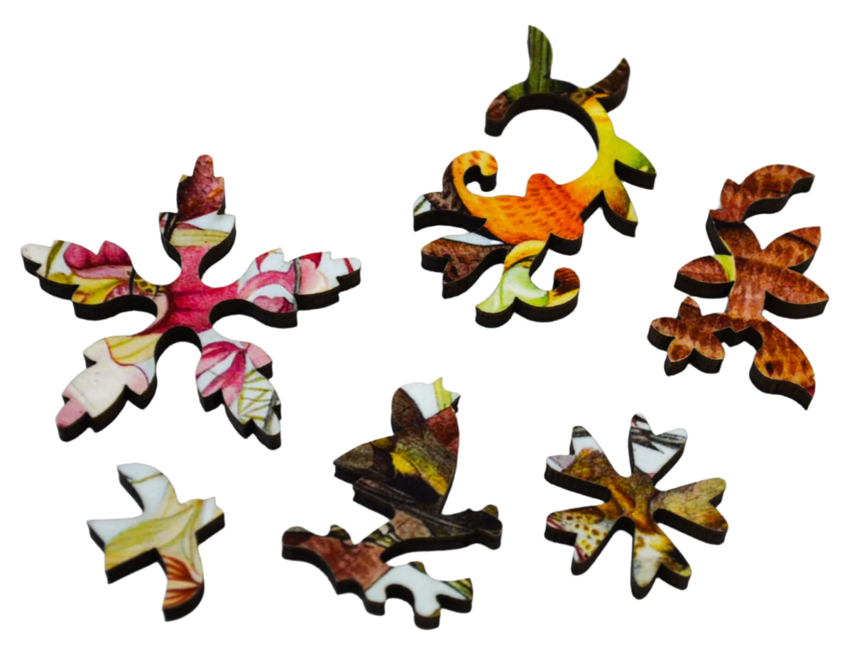 Birds & Orchids (47 Pieces) Mini Wooden Puzzle - Nautilus Puzzles - Wooden Jigsaw Puzzles For Adults