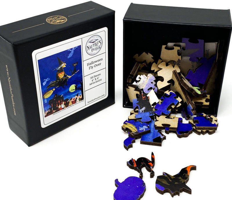 Halloween Fly Over (50 Pieces) Mini Halloween Wooden Jigsaw Puzzle - Nautilus Puzzles - Wooden Jigsaw Puzzles For Adults