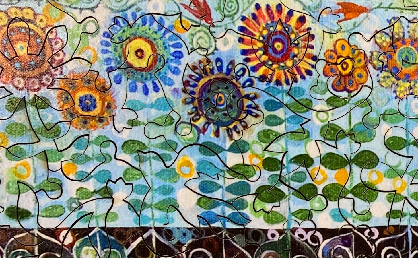 Flower Garden Blues (132 Piece Wooden Jigsaw Puzzle) - Nautilus Puzzles - Wooden Jigsaw Puzzles For Adults