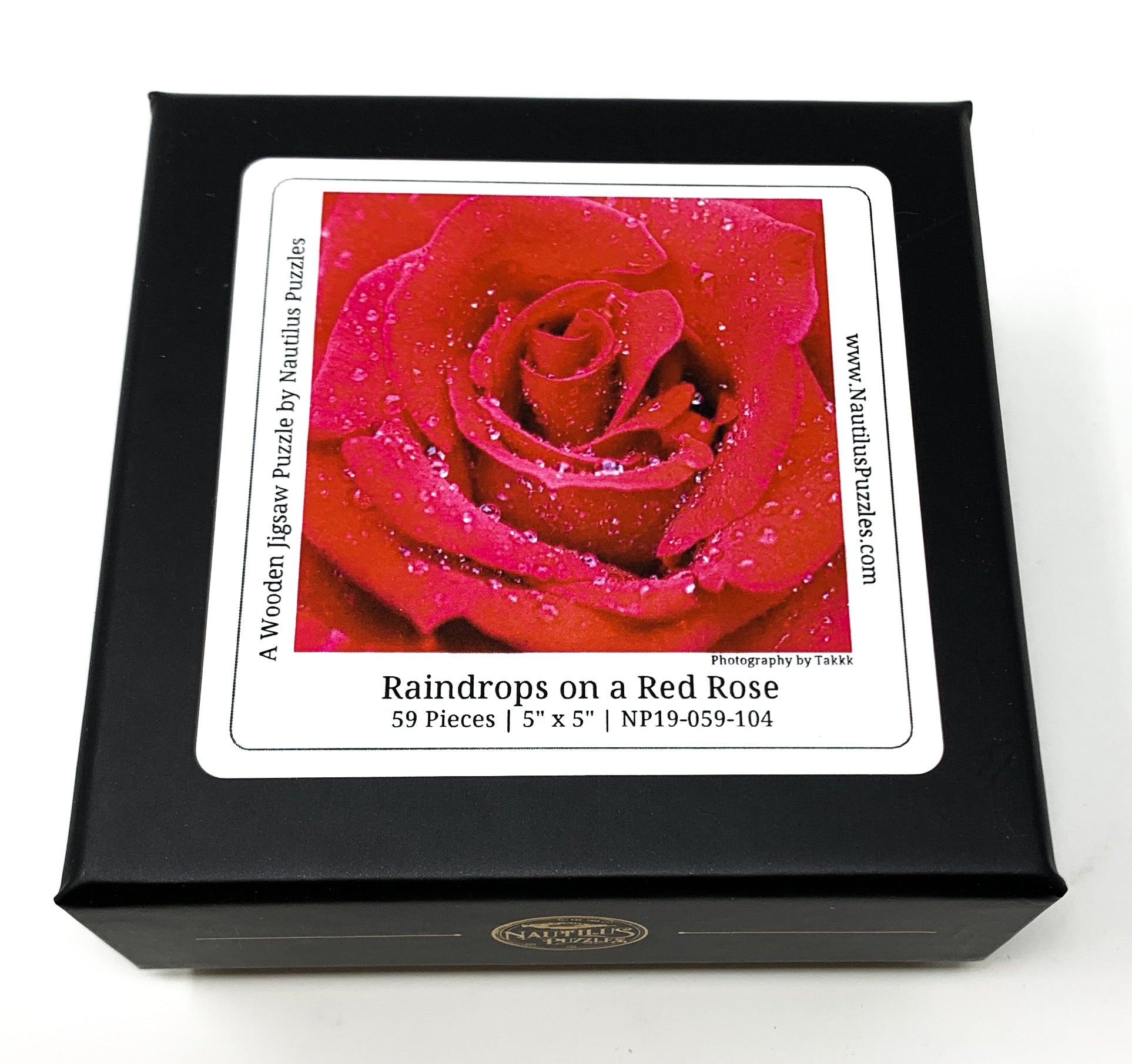 Raindrops on a Red Rose - 59 Piece Mini Valentine's Day Wooden Puzzle - Nautilus Puzzles - Wooden Jigsaw Puzzles For Adults