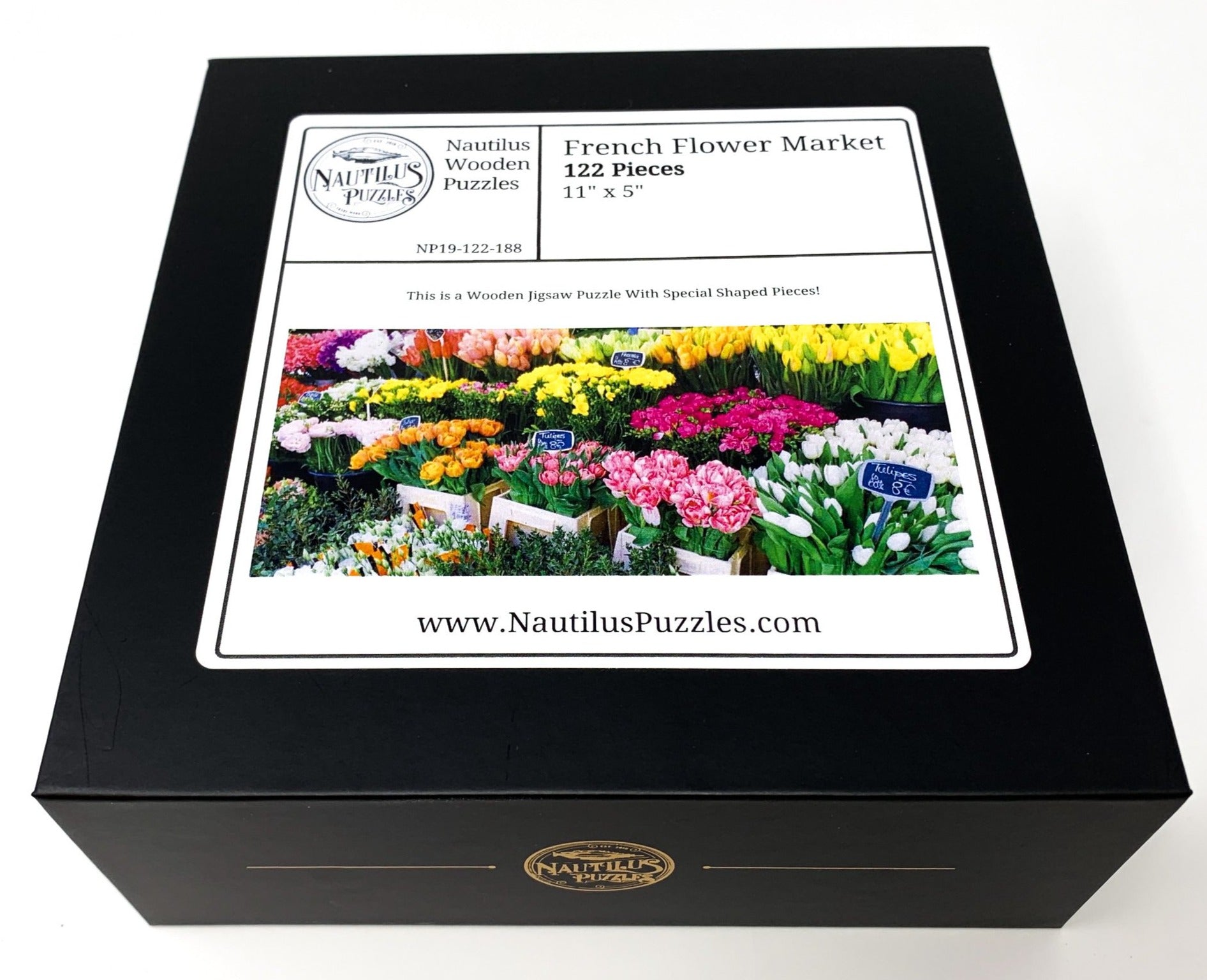flower seed packet puzzle French Flower Market (122 Piece Wooden Jigsaw Puzzle)