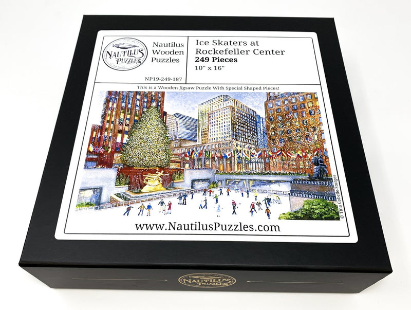 Ice Skaters at Rockefeller Center (249 Piece Wooden Christmas Puzzle) - Nautilus Puzzles - Wooden Jigsaw Puzzles For Adults