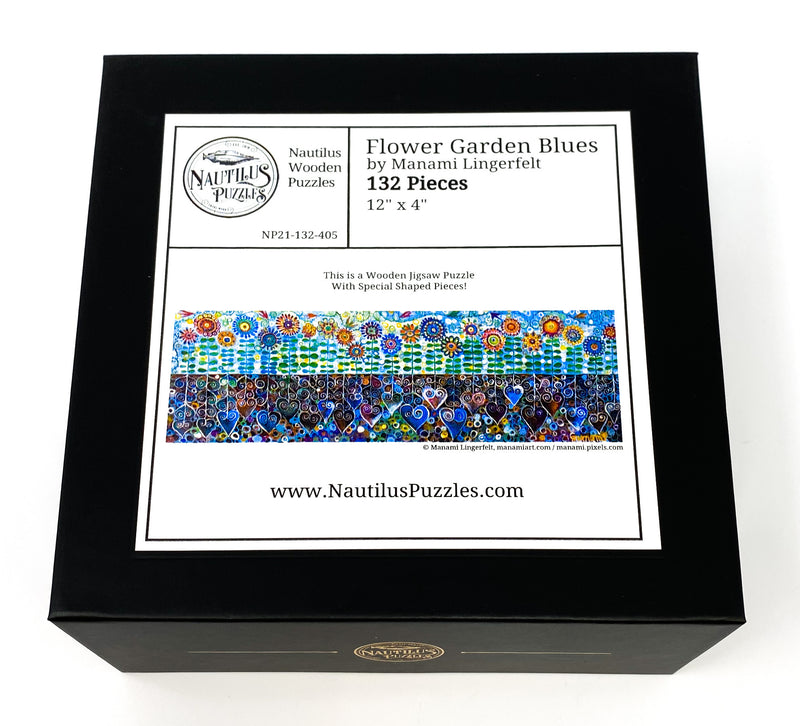 Flower Garden Blues (132 Piece Wooden Jigsaw Puzzle) - Nautilus Puzzles - Wooden Jigsaw Puzzles For Adults