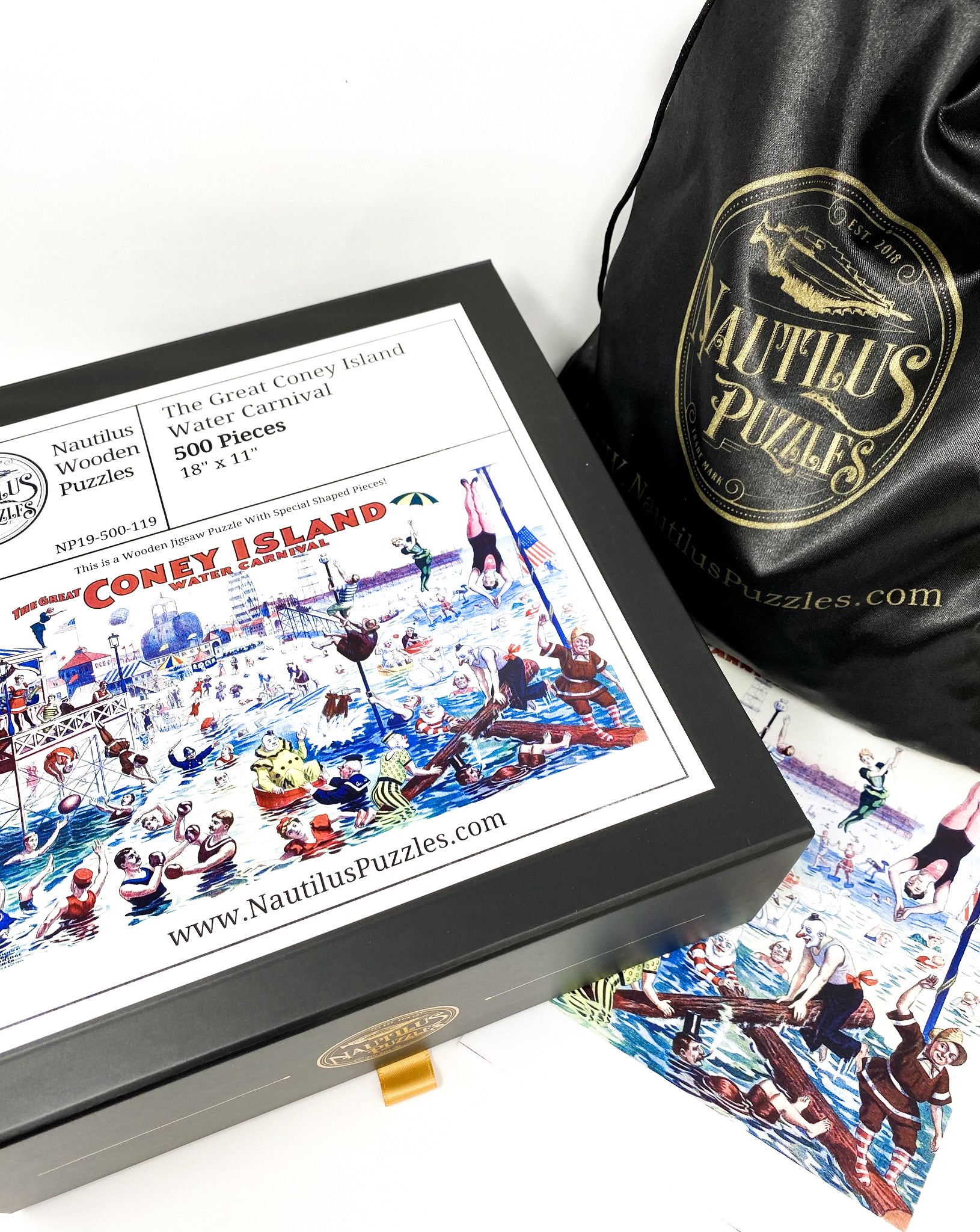 The Great Coney Island Water Carnival - 500 Piece Wooden Jigsaw Puzzle - Nautilus Puzzles - Wooden Jigsaw Puzzles For Adults