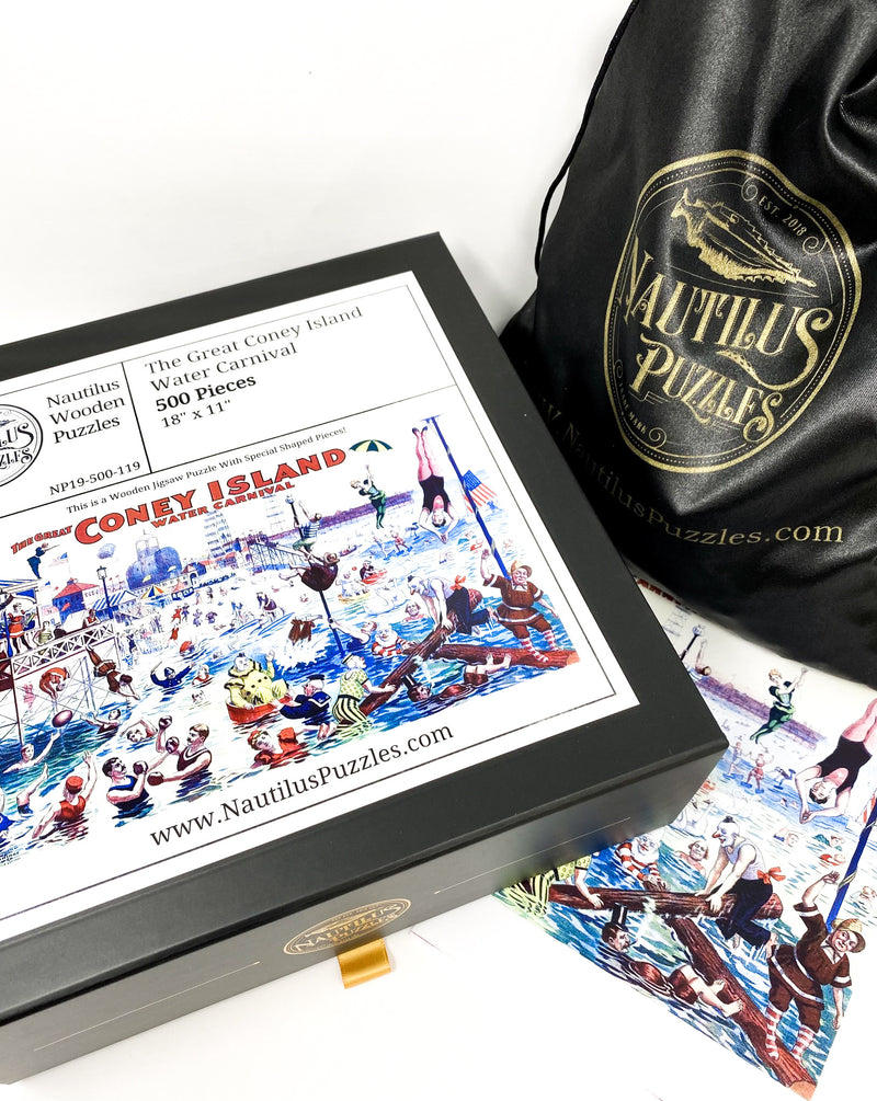 The Great Coney Island Water Carnival - 500 Piece Wooden Jigsaw Puzzle - Nautilus Puzzles - Wooden Jigsaw Puzzles For Adults