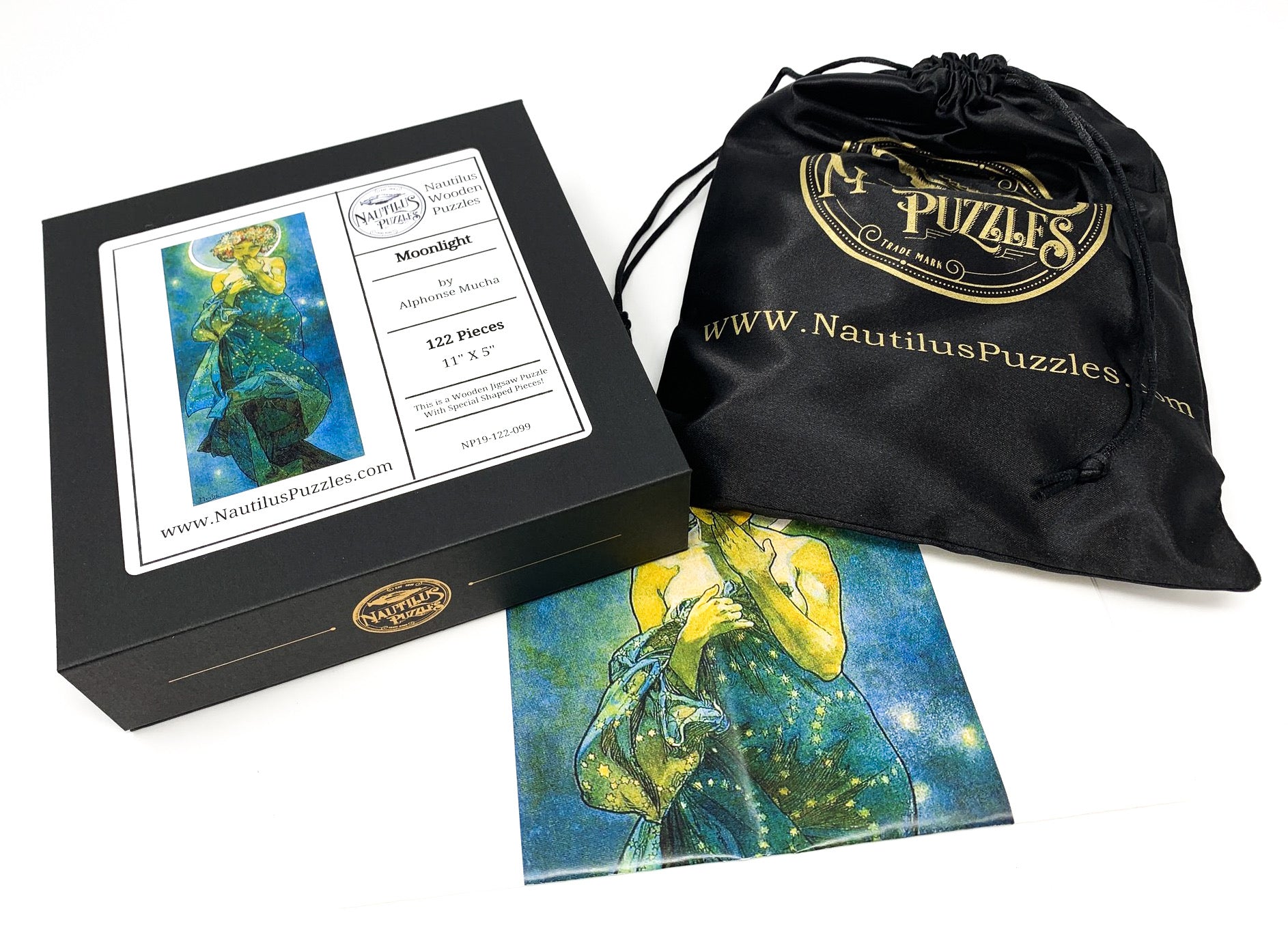 Moonlight by Alphonse Mucha (122 Piece Wooden Jigsaw Puzzle) - Nautilus Puzzles - Wooden Jigsaw Puzzles For Adults
