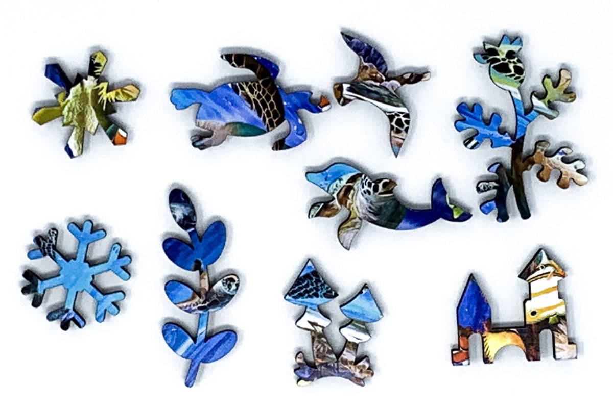 Turtle Beach (49 Piece Mini Wooden Turtle Jigsaw Puzzle) - Nautilus Puzzles - Wooden Jigsaw Puzzles For Adults