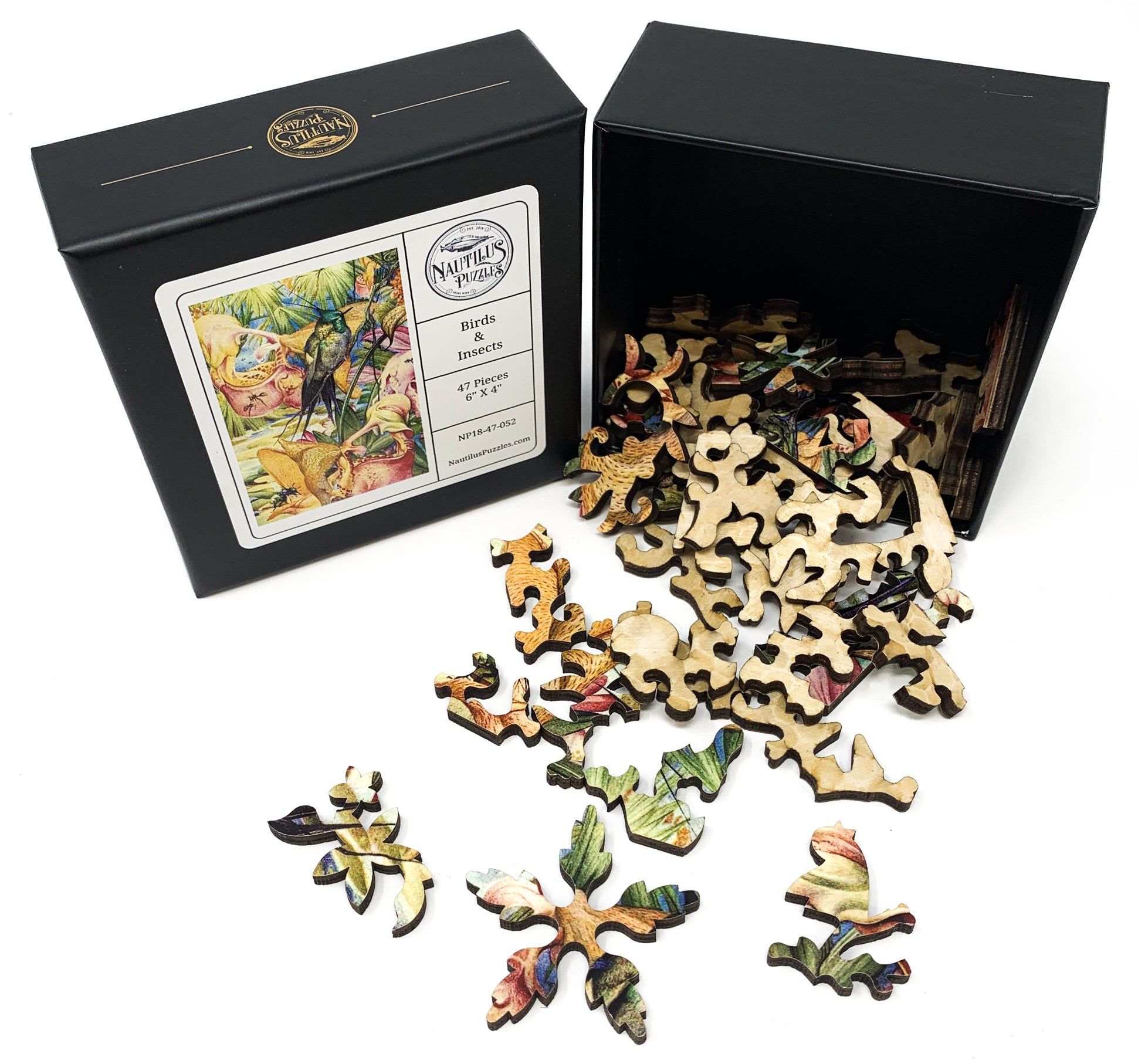 Birds & Insects (47 Pieces) Mini Wooden Puzzle - Nautilus Puzzles - Wooden Jigsaw Puzzles For Adults