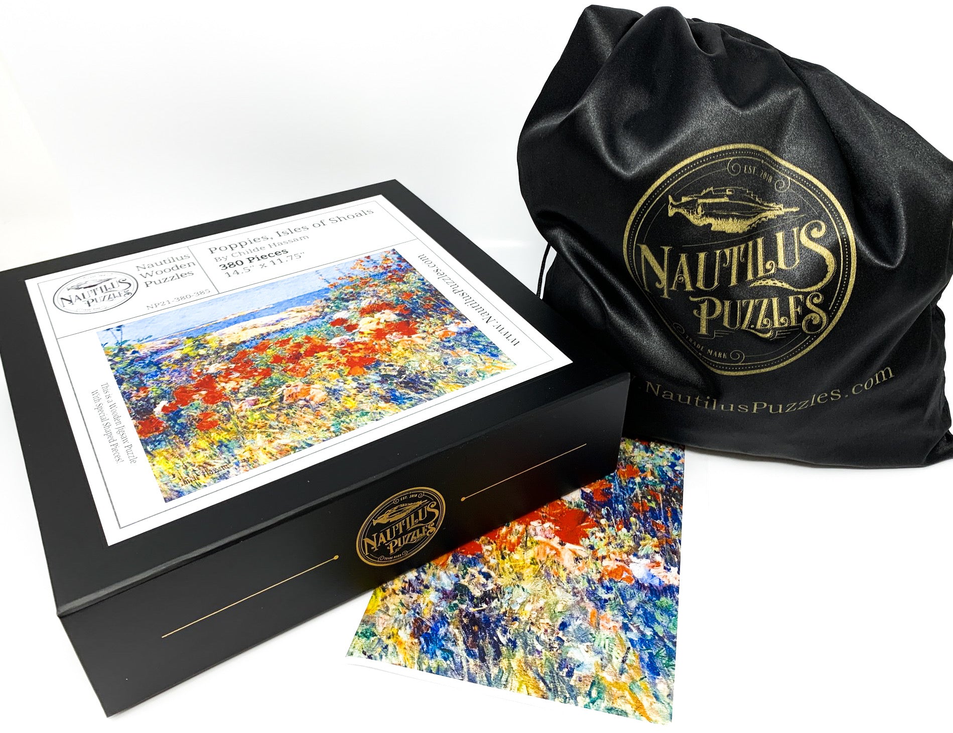  Poppies, Isles of Shoals, Maine by Childe Hassam (380 Piece Wooden Jigsaw Puzzle) - Nautilus Puzzles - Wooden Jigsaw Puzzles For Adults