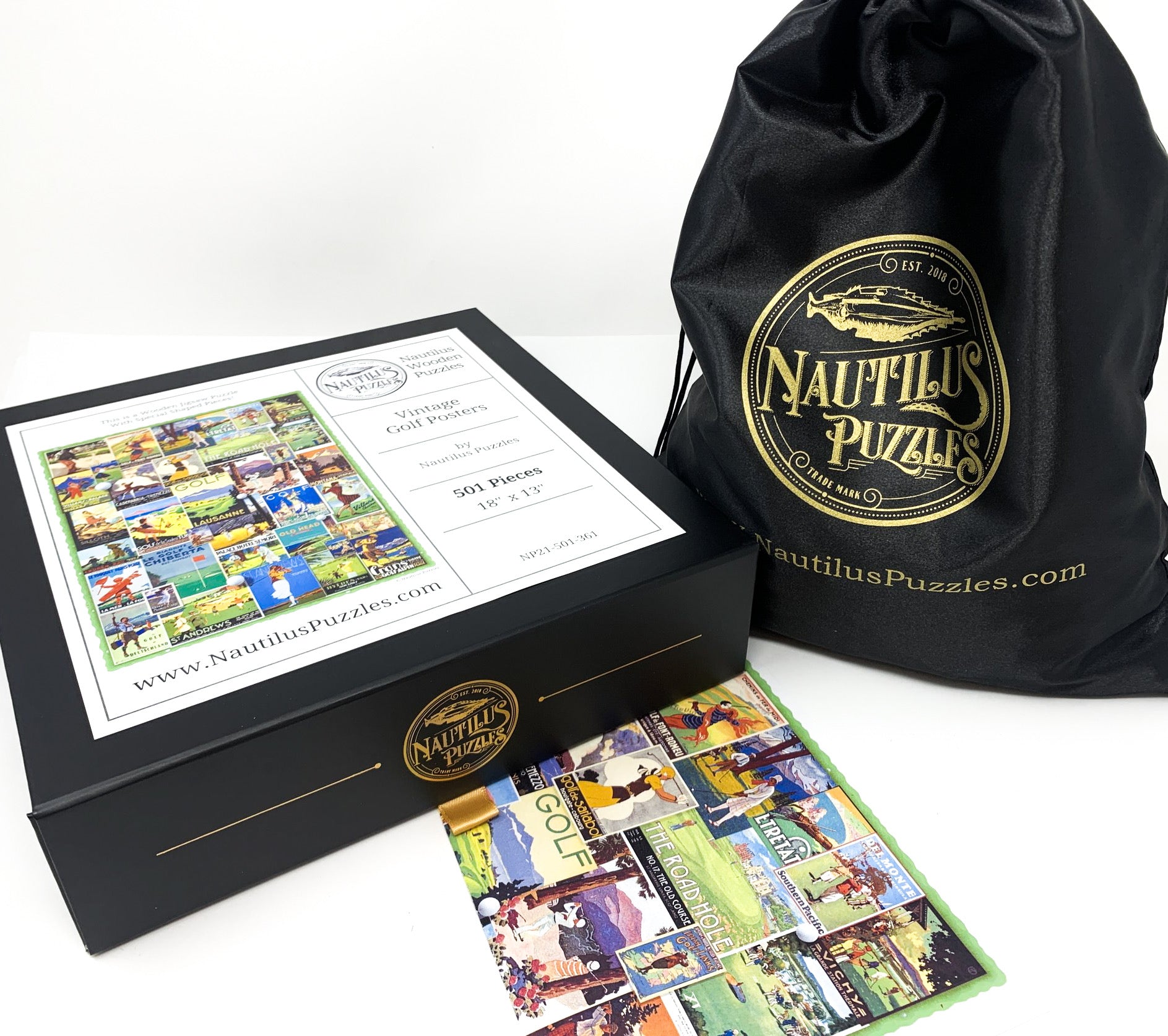Vintage Golf Posters (501 Piece Wooden Jigsaw Puzzle) - Nautilus Puzzles - Wooden Jigsaw Puzzles For Adults
