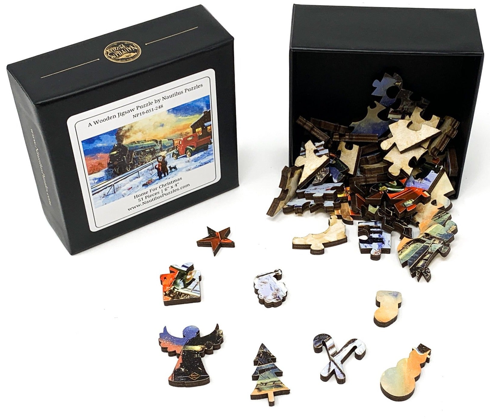 Home For Christmas (51 Piece Mini Christmas Wooden Jigsaw Puzzle) - Nautilus Puzzles - Wooden Jigsaw Puzzles For Adults