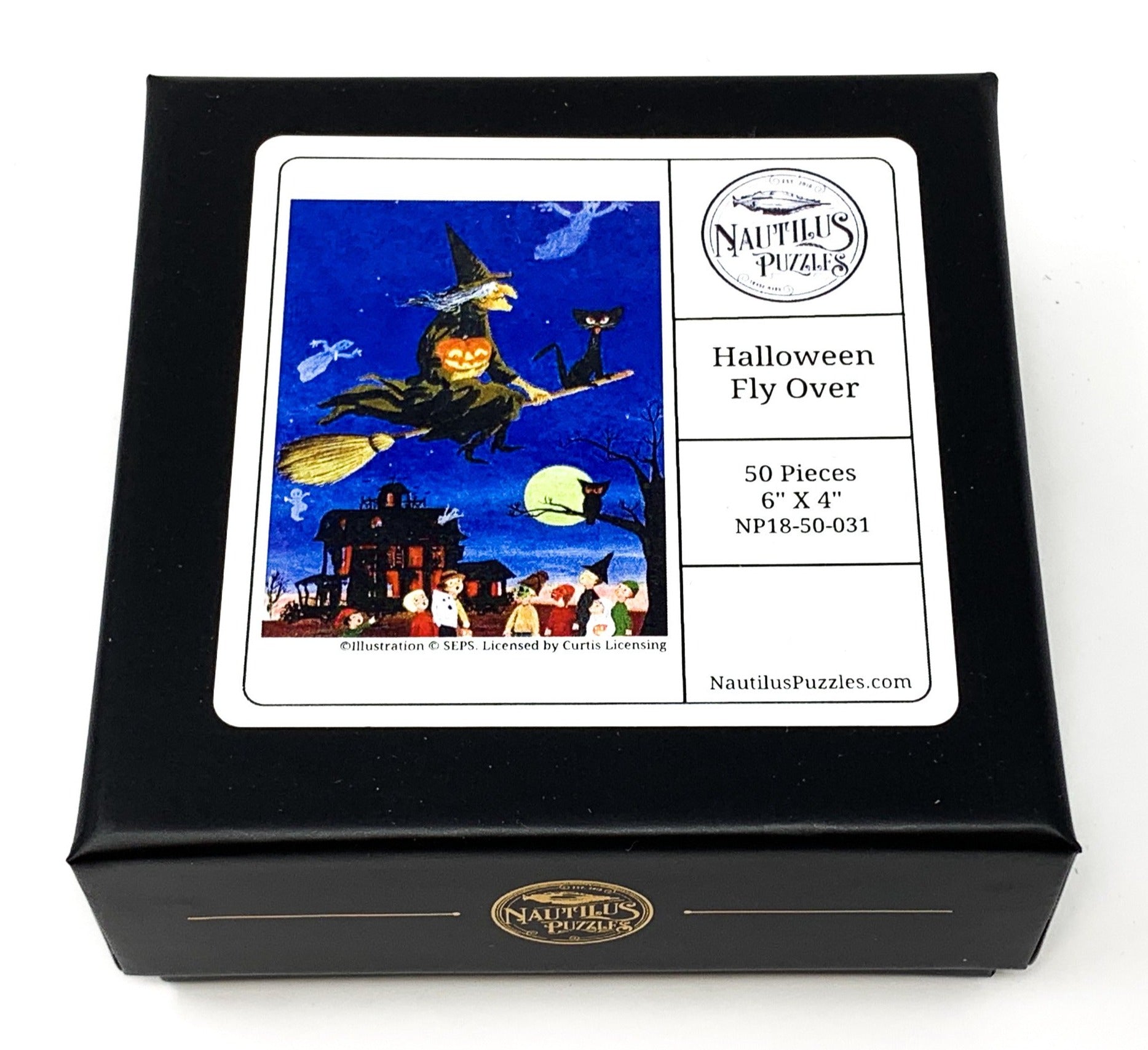 Halloween Fly Over (50 Pieces) Mini Halloween Wooden Jigsaw Puzzle - Nautilus Puzzles - Wooden Jigsaw Puzzles For Adults