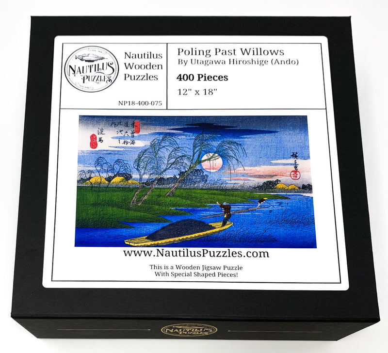 Poling Past Willows by Utagawa (Ando) Hiroshige (400 Piece Wooden Jigsaw Puzzle) - Nautilus Puzzles - Wooden Jigsaw Puzzles For Adults