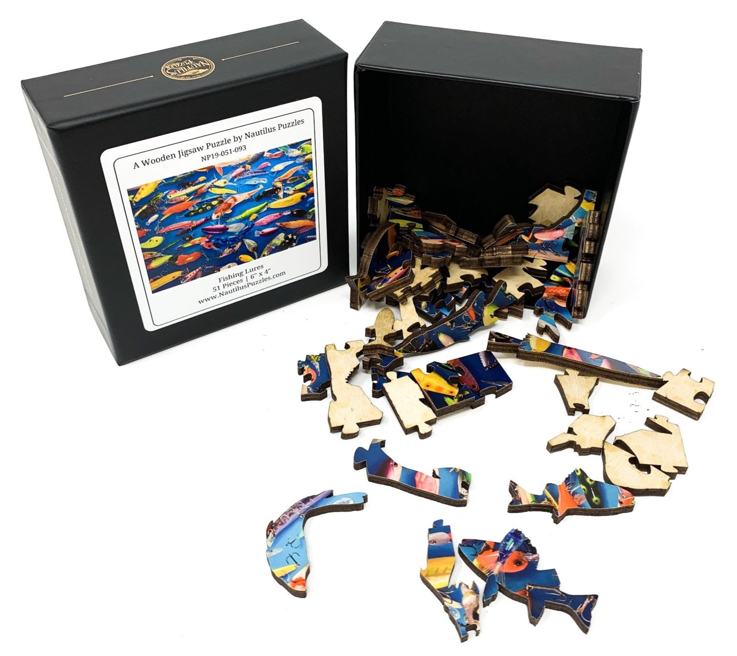 Fishing Lures (51 Piece Mini Wooden Jigsaw Puzzle) - Nautilus Puzzles - Wooden Jigsaw Puzzles For Adults