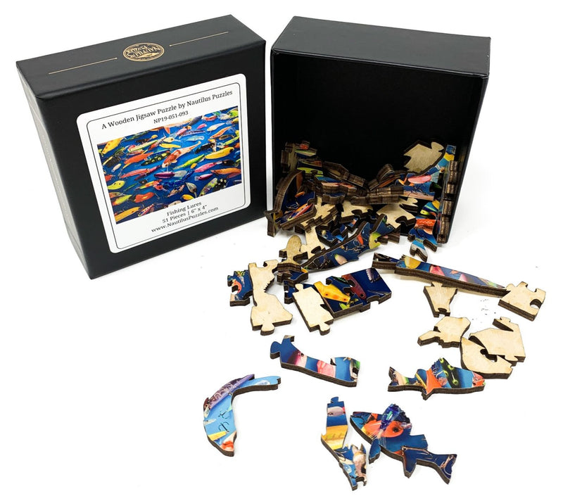 Fishing Lures (51 Piece Mini Wooden Jigsaw Puzzle) - Nautilus Puzzles - Wooden Jigsaw Puzzles For Adults