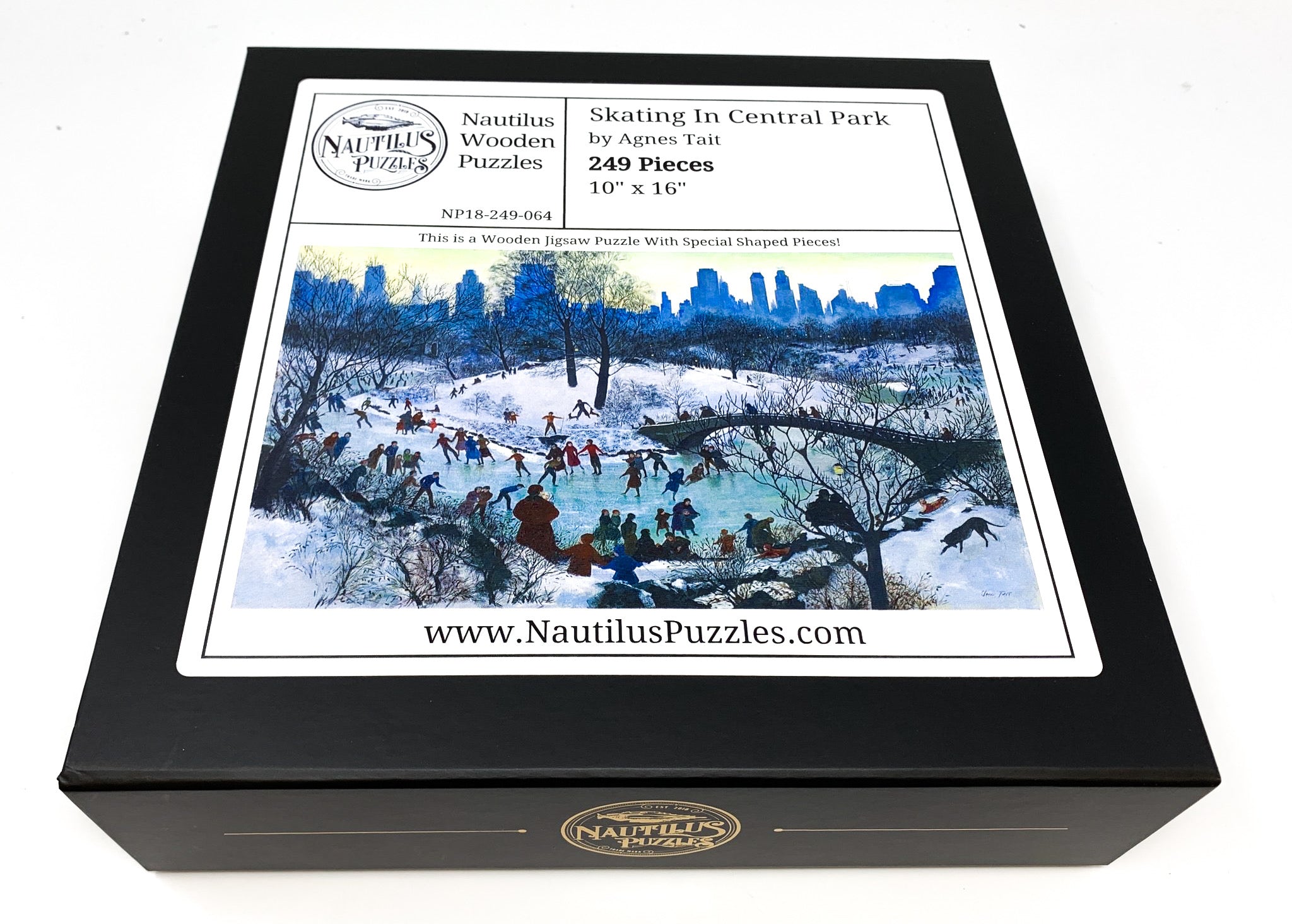 Skating In Central Park (249 Piece Wooden Christmas Puzzle) - Nautilus Puzzles - Wooden Jigsaw Puzzles For Adults