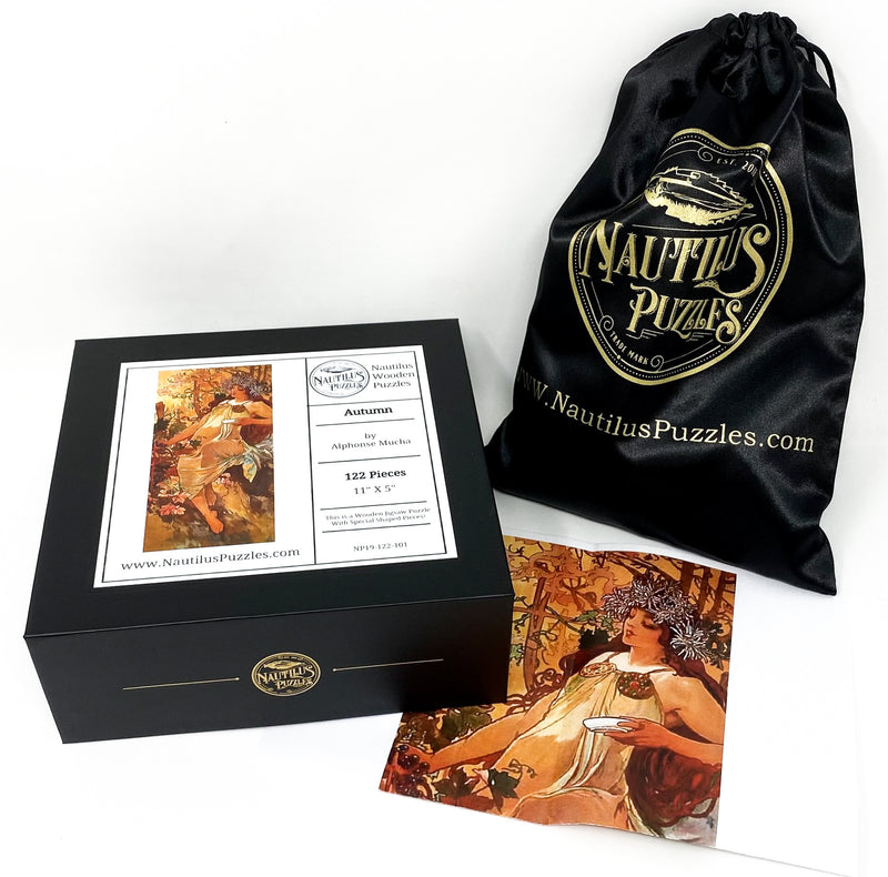 Autumn by Alphonse Mucha (122 Piece Fall Wooden Puzzle) - Nautilus Puzzles - Wooden Jigsaw Puzzles For Adults