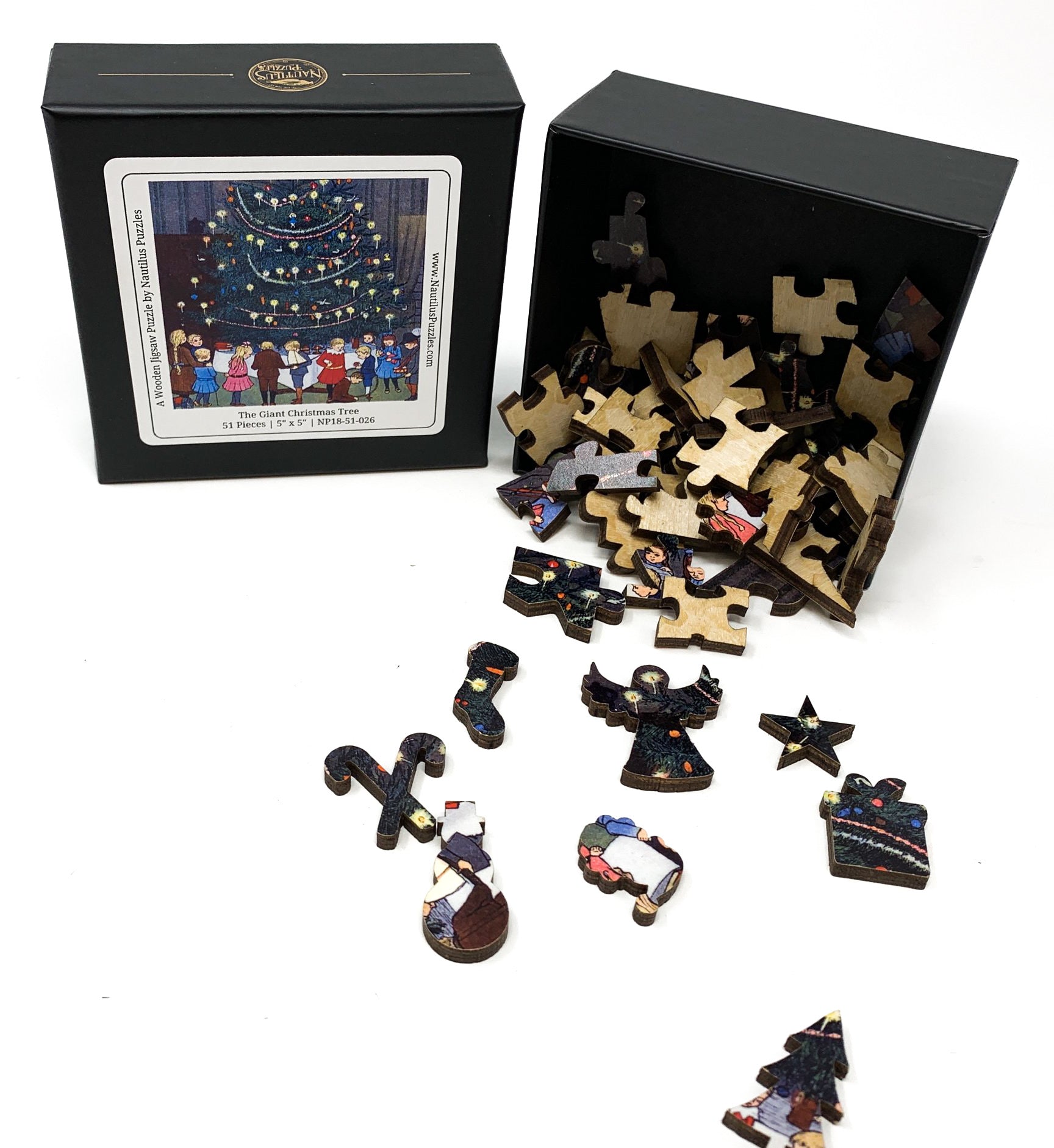 The Giant Christmas Tree (51 Pieces) Mini Wooden Christmas Puzzle - Nautilus Puzzles - Wooden Jigsaw Puzzles For Adults