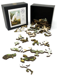Snowy Heron (50 Pieces) Mini Wooden Puzzle - Nautilus Puzzles - Wooden Jigsaw Puzzles For Adults