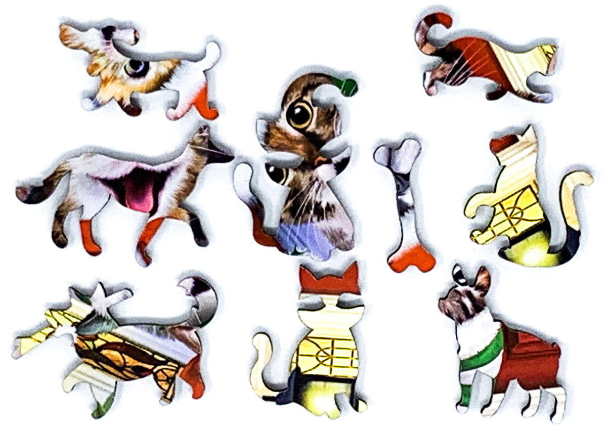 Crazy Christmas Cats (55 Piece Mini Christmas Wooden Jigsaw Puzzle) - Nautilus Puzzles - Wooden Jigsaw Puzzles For Adults