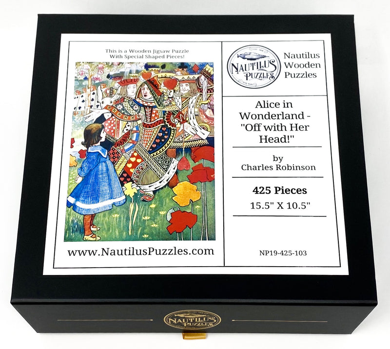 Alice in Wonderland "Off With Her Head!" (425 Piece Wooden Jigsaw Puzzle) - Nautilus Puzzles - Wooden Jigsaw Puzzles For Adults