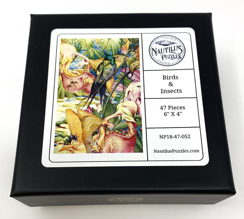 Birds & Insects (47 Pieces) Mini Wooden Puzzle - Nautilus Puzzles - Wooden Jigsaw Puzzles For Adults