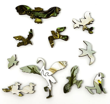 Snowy Heron (50 Pieces) Mini Wooden Puzzle - Nautilus Puzzles - Wooden Jigsaw Puzzles For Adults