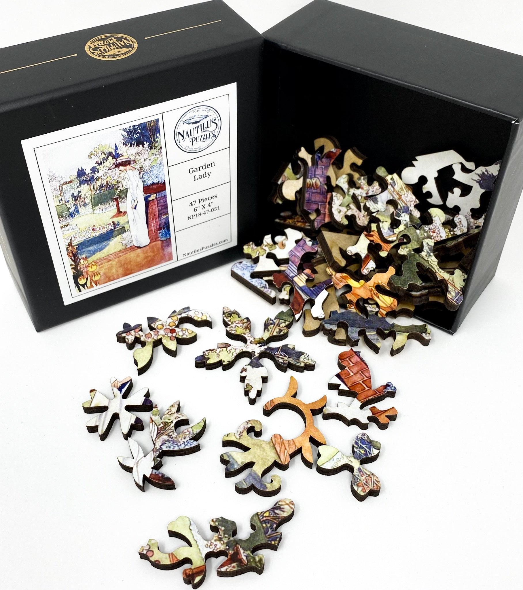 Garden Lady (47 Pieces) by Charles Robinson, Mini Wooden Jigsaw Puzzle - Nautilus Puzzles - Wooden Jigsaw Puzzles For Adults